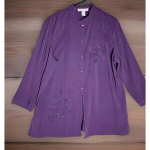Maggie McNaughton Purple Blouse Womens 2X Embroidered  Button Up Shirt Top